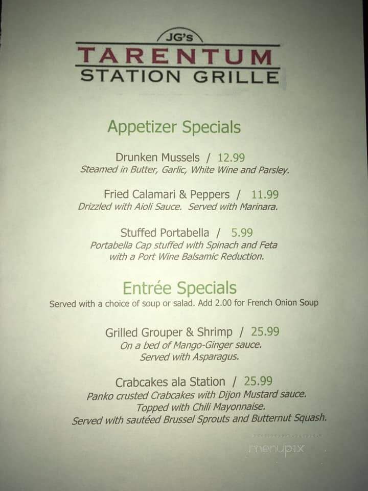 JG's Tarentum Station Grille - Tarentum, PA menu_pic