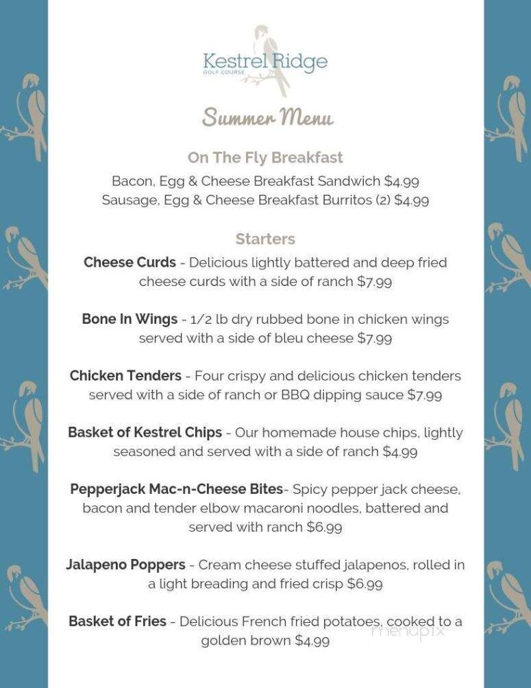 Kestrel Ridge Golf Club - Columbus, WI menu_pic