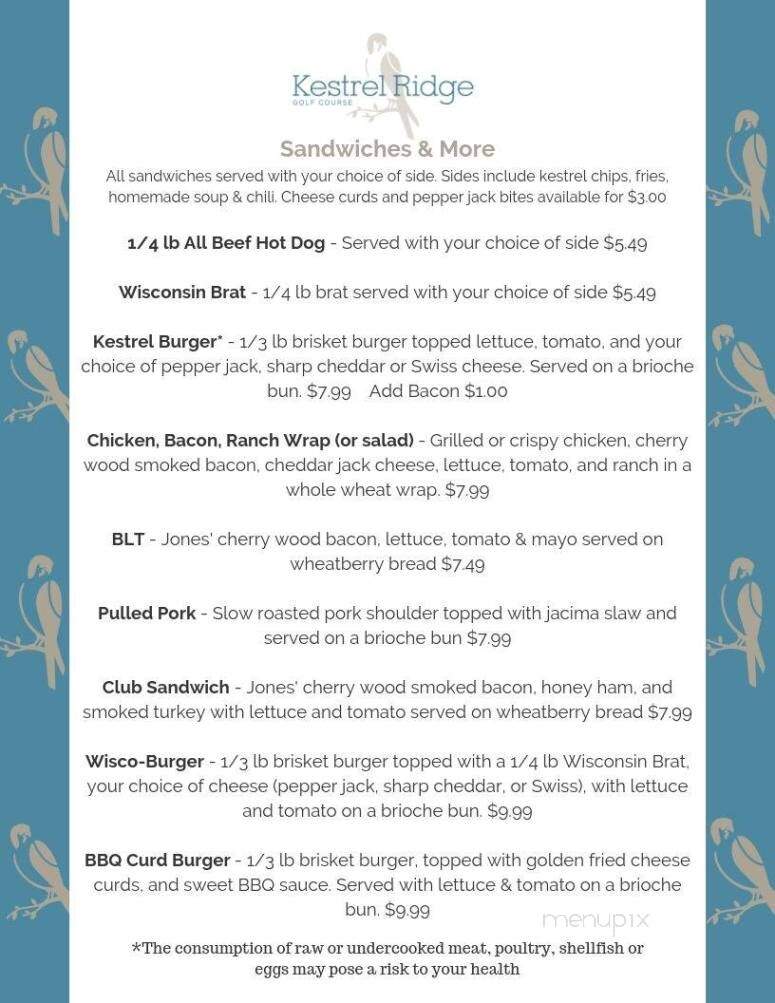 Kestrel Ridge Golf Club - Columbus, WI menu_pic