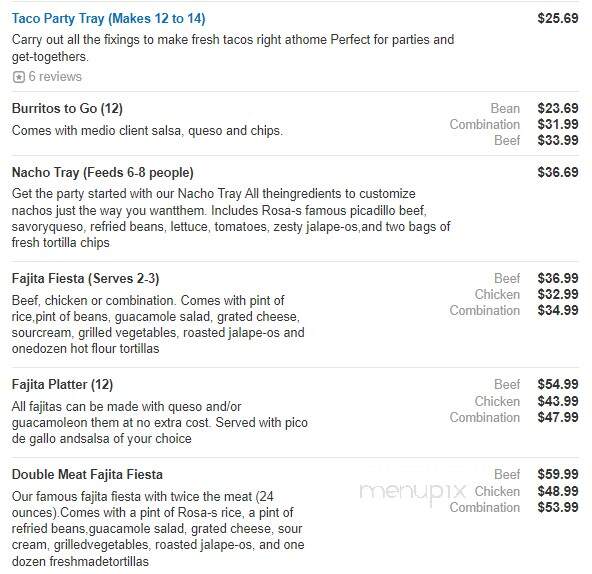 Rosa's Cafe and Tortilla Factory - Highland Village, TX menu_pic