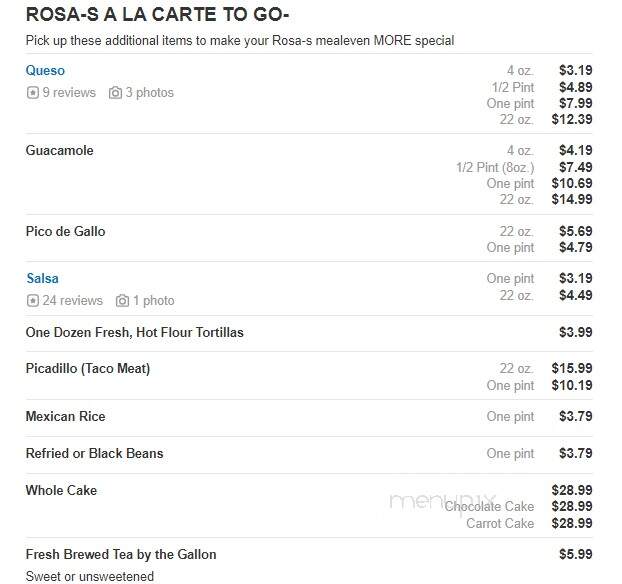 Rosa's Cafe and Tortilla Factory - Highland Village, TX menu_pic