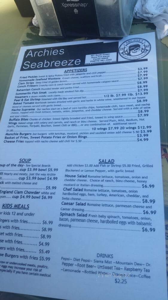 Archies Seabreeze - Fort Pierce, FL menu_pic