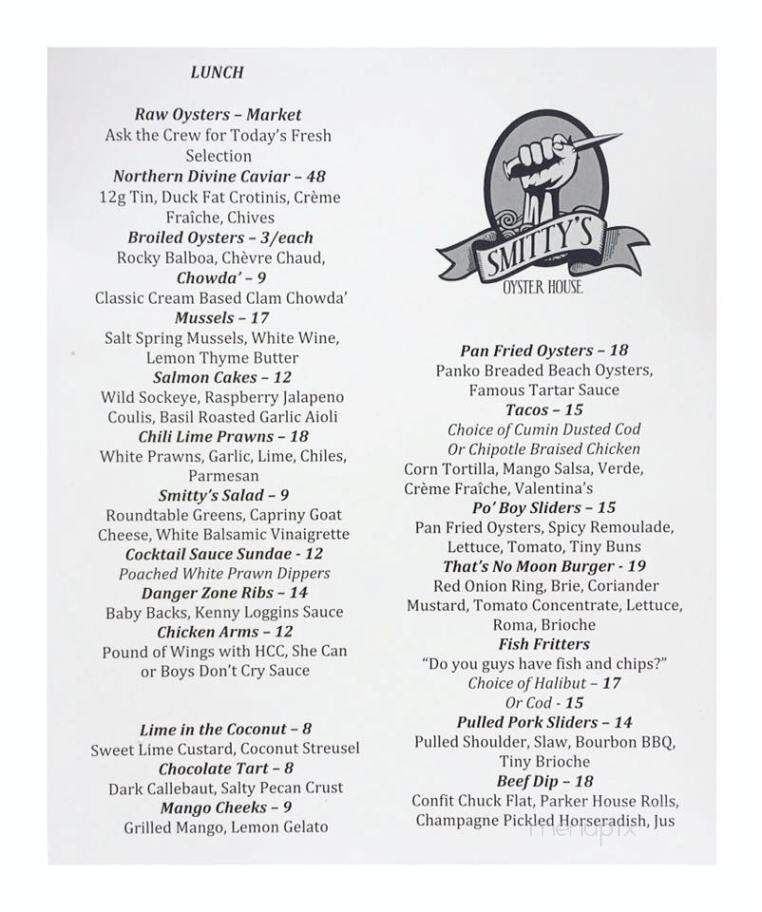 Smitty's oyster house - Gibsons, BC menu_pic