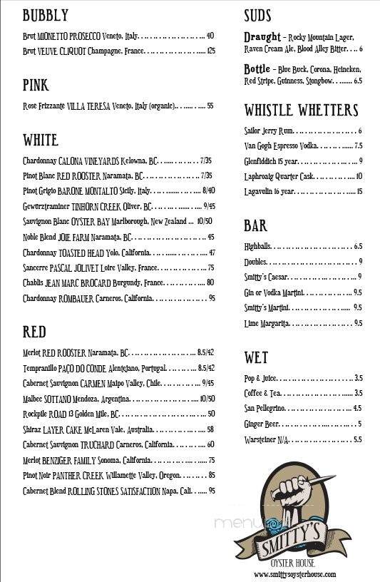 Smitty's oyster house - Gibsons, BC menu_pic