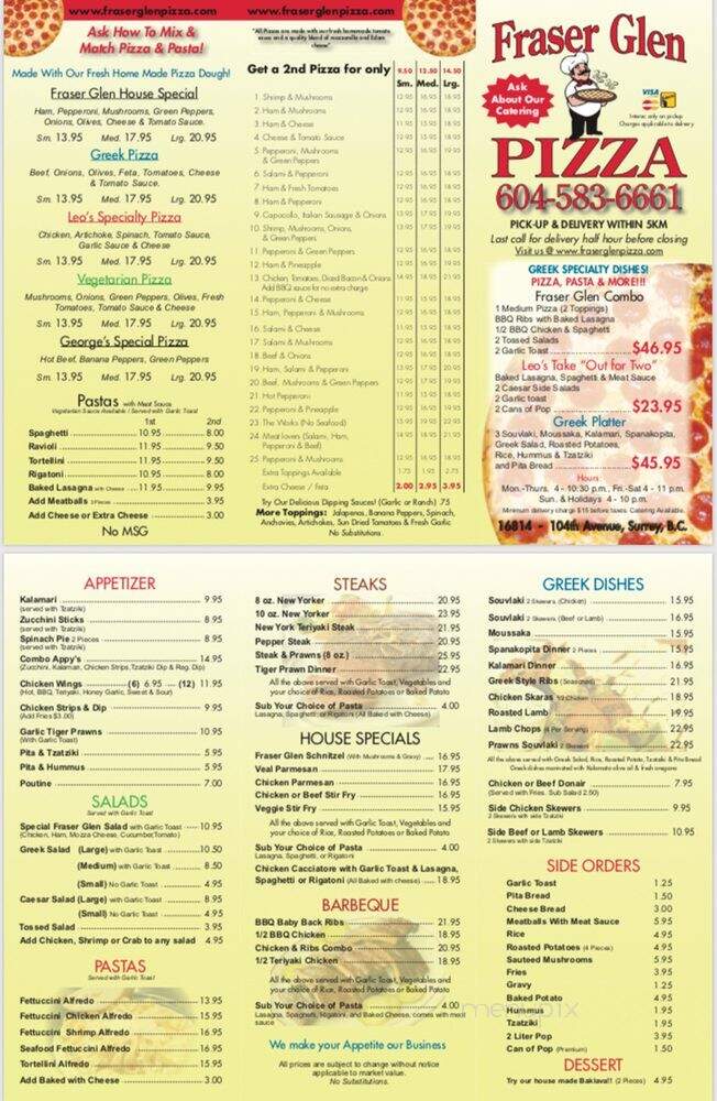 Fraser Glen Pizza - Surrey, BC menu_pic