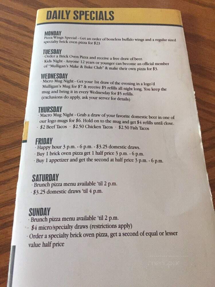 Mulligan's Brick Oven Grill - Cedar Falls, IA menu_pic