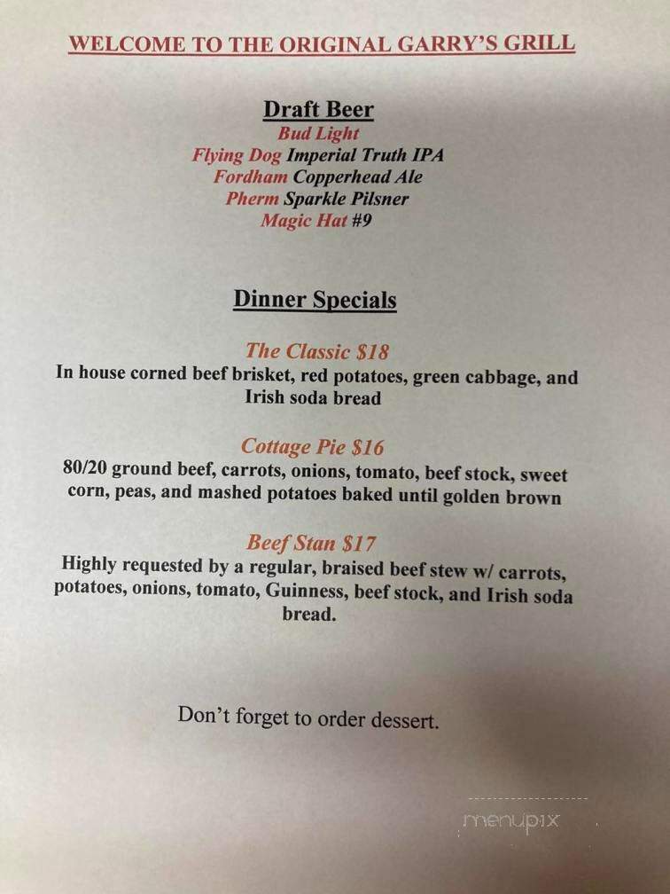 Garry's Grill - Severna Park, MD menu_pic