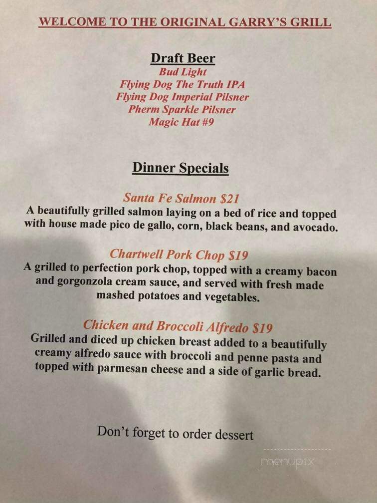Garry's Grill - Severna Park, MD menu_pic