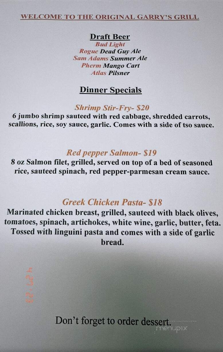 Garry's Grill - Severna Park, MD menu_pic