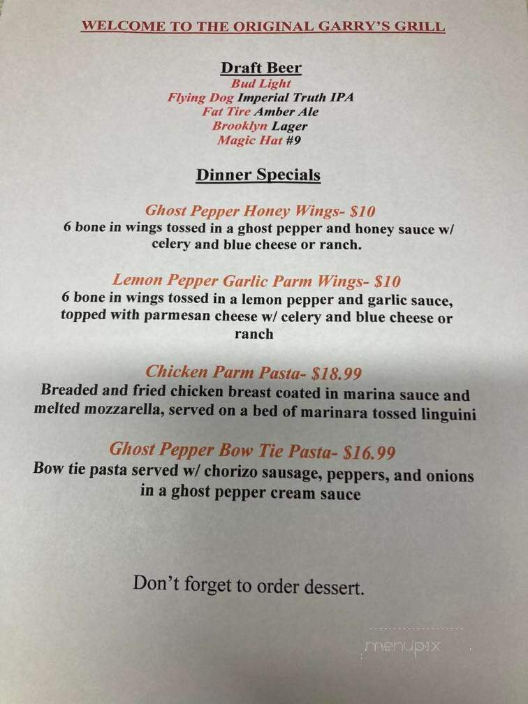 Garry's Grill - Severna Park, MD menu_pic