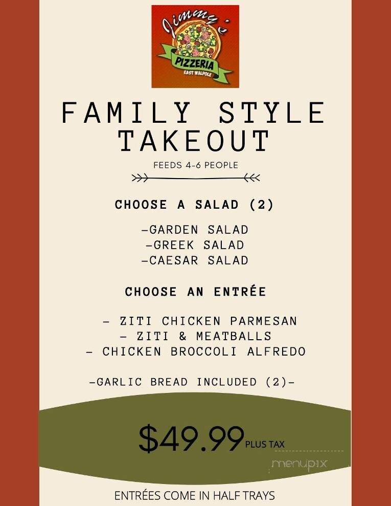 Jimmy's Pizza & Restaurant - East Walpole, MA menu_pic