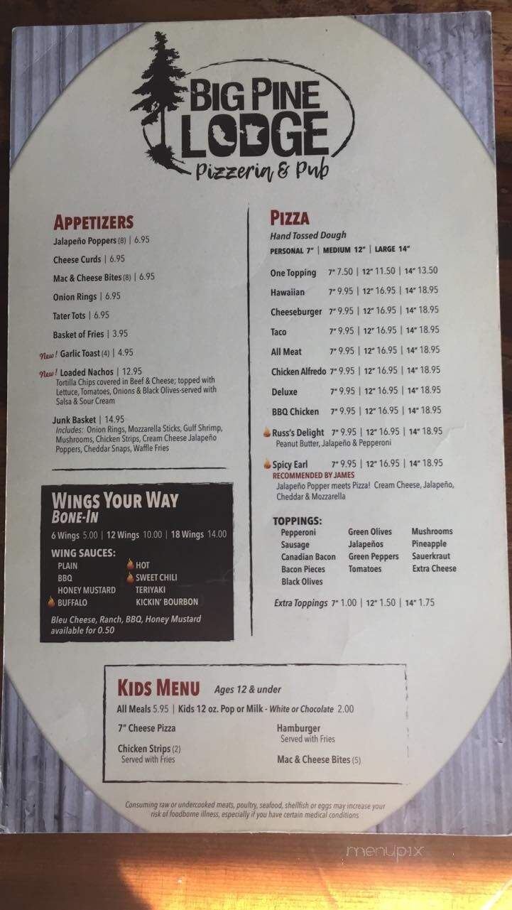 Big Pine Lodge - Perham, MN menu_pic