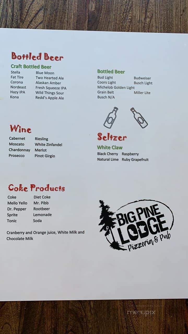 Big Pine Lodge - Perham, MN menu_pic