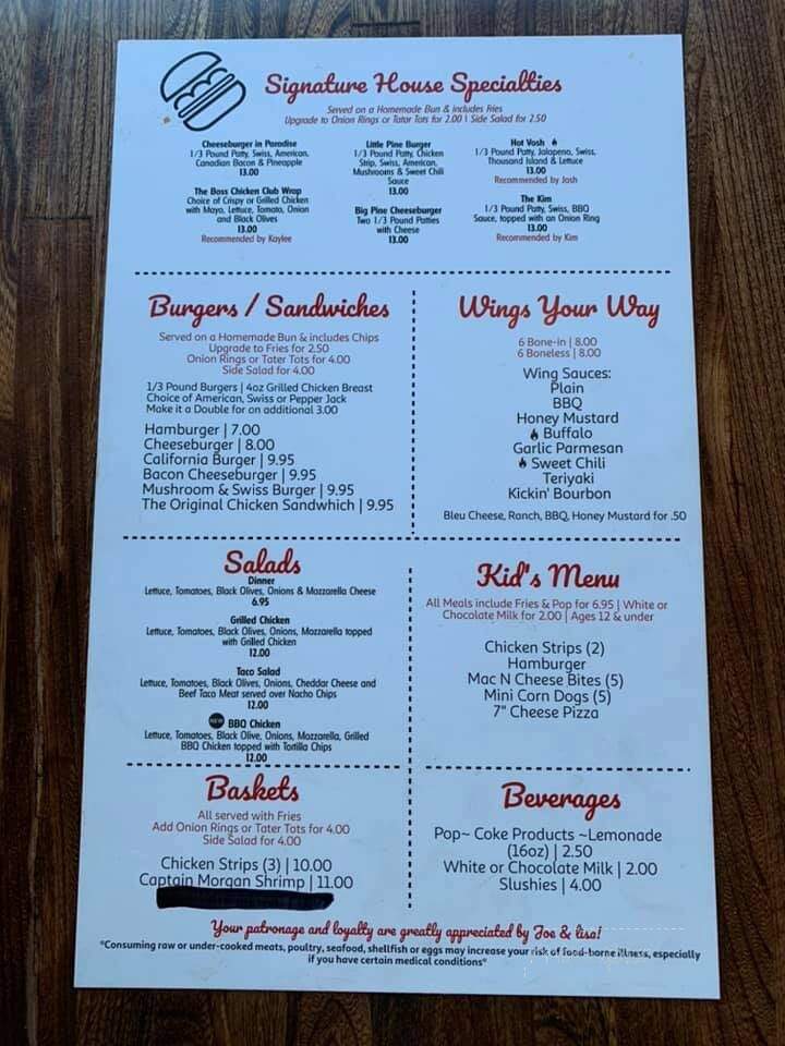Big Pine Lodge - Perham, MN menu_pic