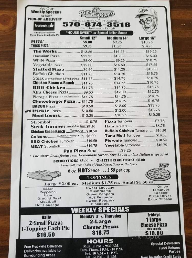 Pizza's Place - Frackville, PA menu_pic