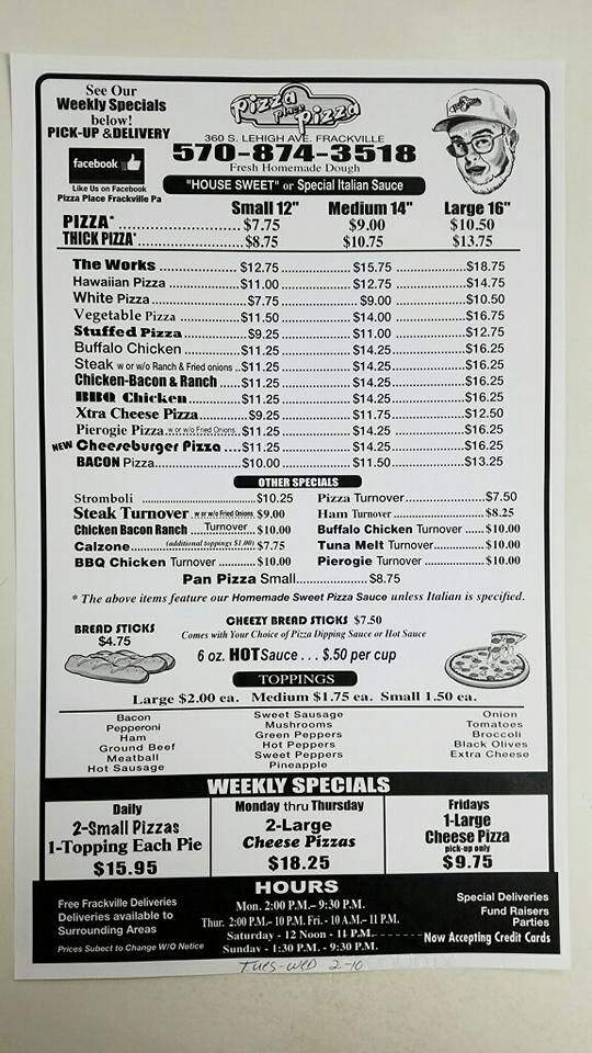 Pizza's Place - Frackville, PA menu_pic