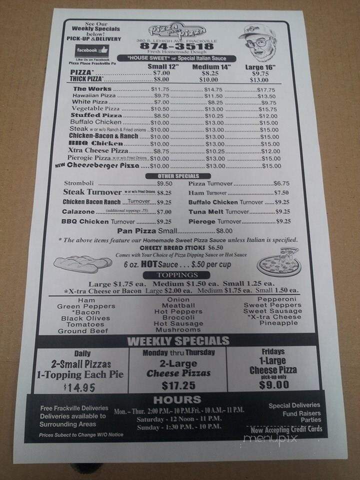 Pizza's Place - Frackville, PA menu_pic