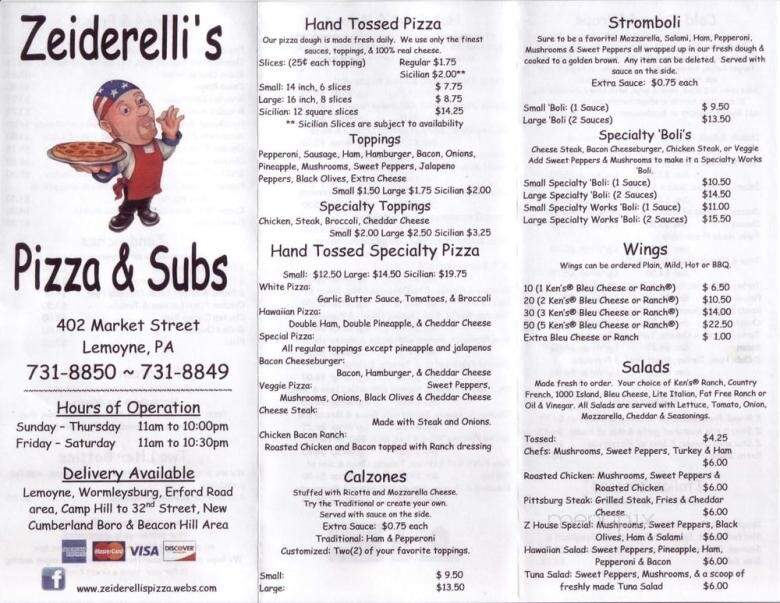 Zeiderelli's Pizza & Subs - Lemoyne, PA menu_pic