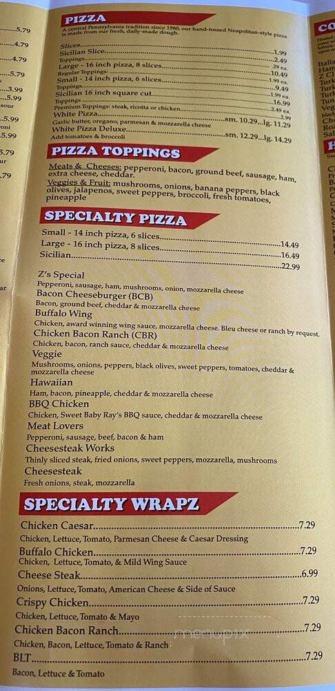 Zeiderelli's Pizza & Subs - Lemoyne, PA menu_pic