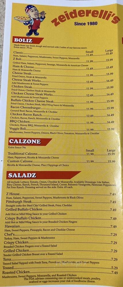 Zeiderelli's Pizza & Subs - Lemoyne, PA menu_pic