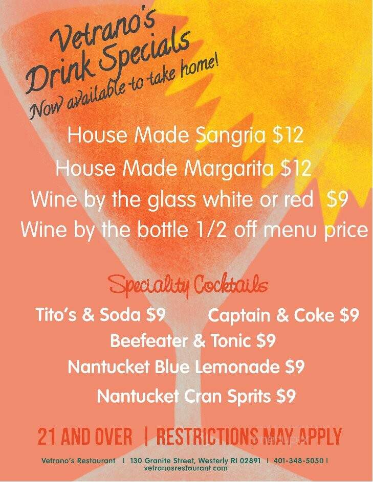 Vetrano's Italian Restaurant - Westerly, RI menu_pic