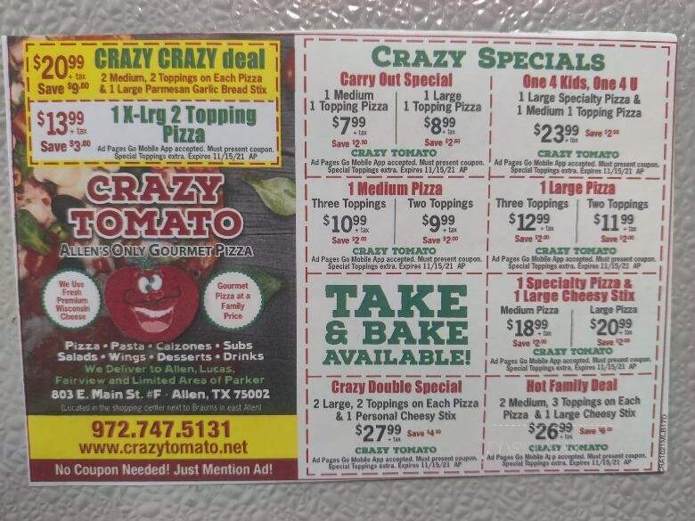 Crazy Tomato Pizza Pasta - Allen, TX