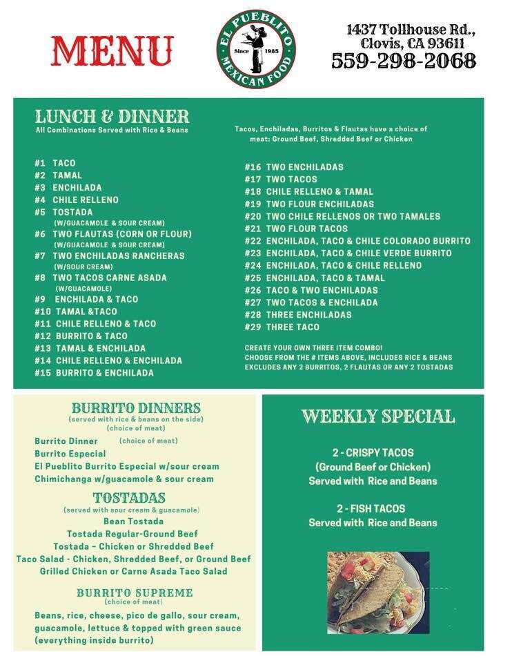 El Pueblito Restaurant - Clovis, CA menu_pic