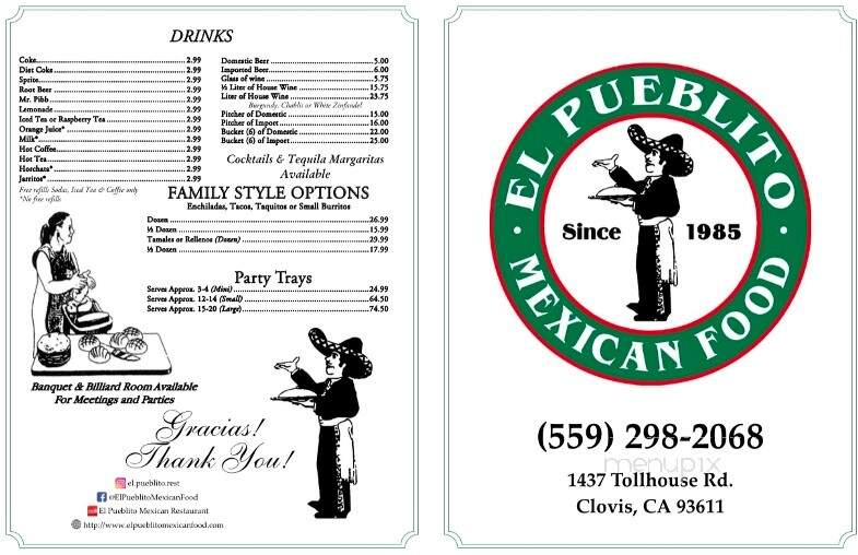 El Pueblito Restaurant - Clovis, CA menu_pic