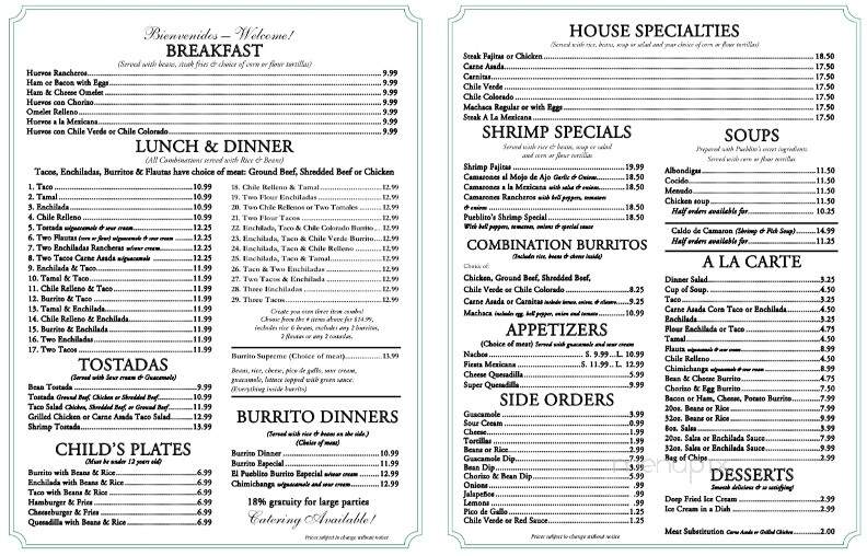 El Pueblito Restaurant - Clovis, CA menu_pic