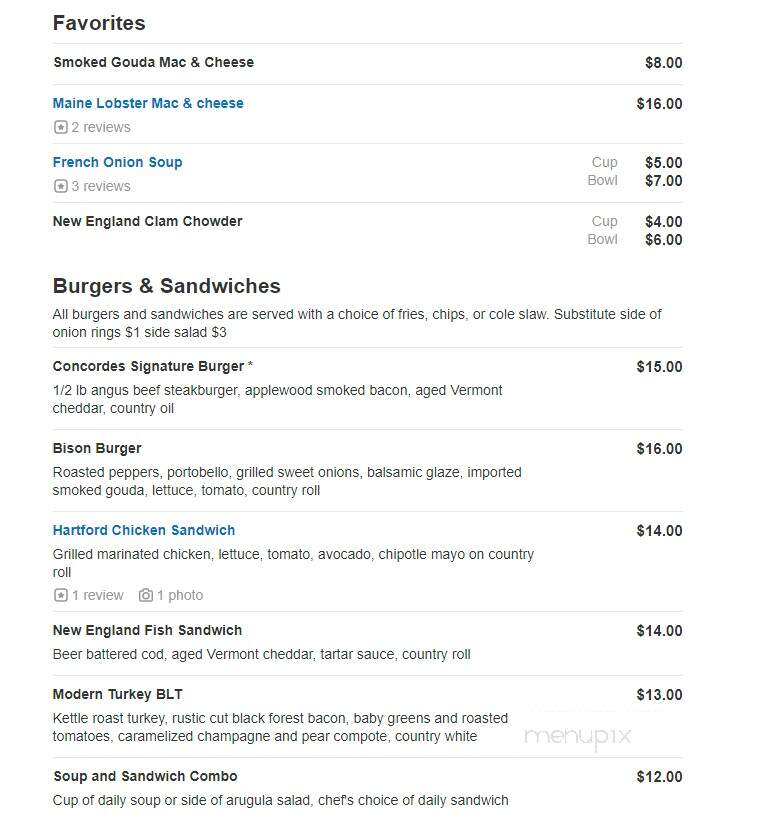 Concorde's Restaurant - Windsor Locks, CT menu_pic