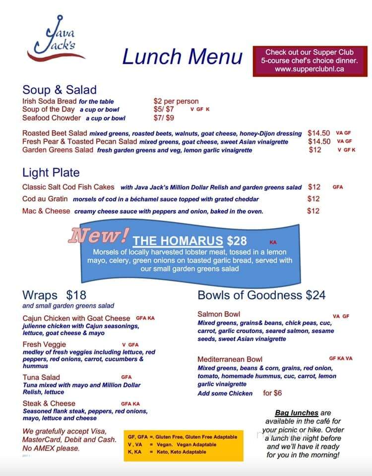 Java Jack's - Rocky Harbour, NL menu_pic