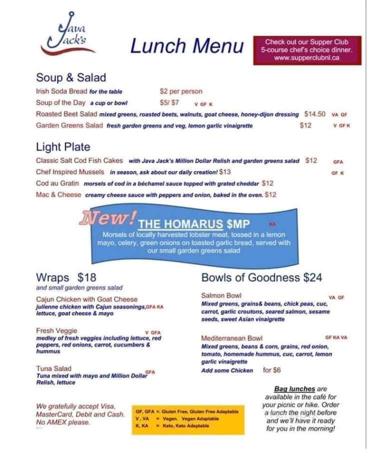 Java Jack's - Rocky Harbour, NL menu_pic