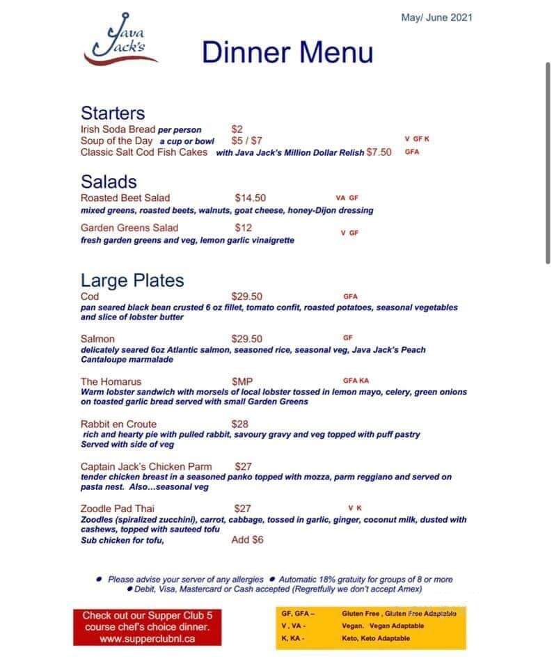 Java Jack's - Rocky Harbour, NL menu_pic