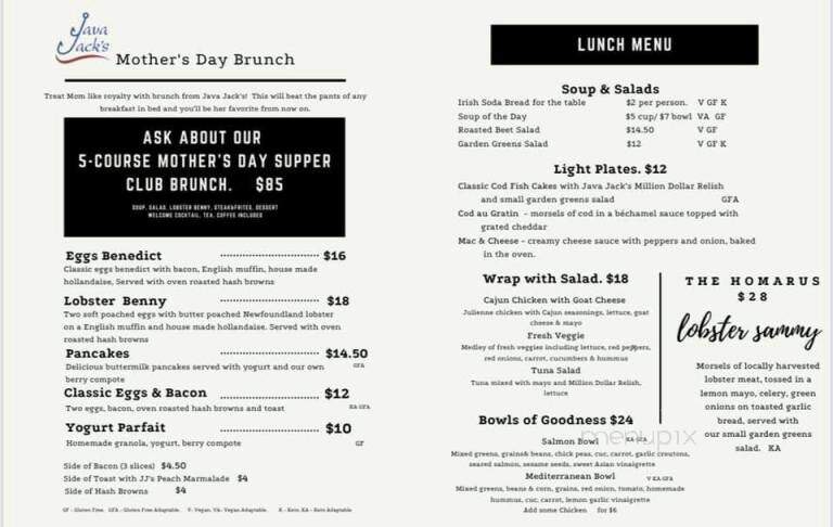 Java Jack's - Rocky Harbour, NL menu_pic