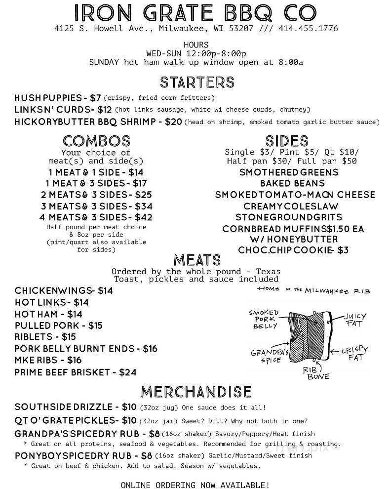 Iron Grate BBQ - Milwaukee, WI menu_pic