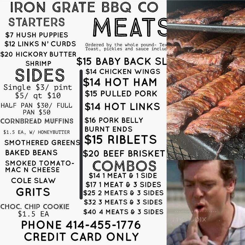 Iron Grate BBQ - Milwaukee, WI menu_pic