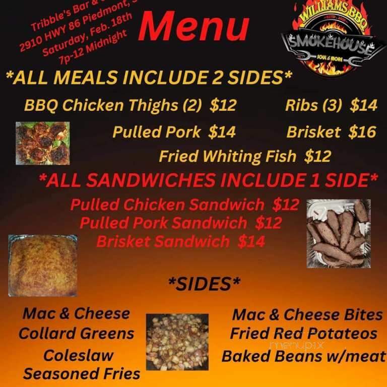 Tribble's Bar & Grill - Piedmont, SC menu_pic