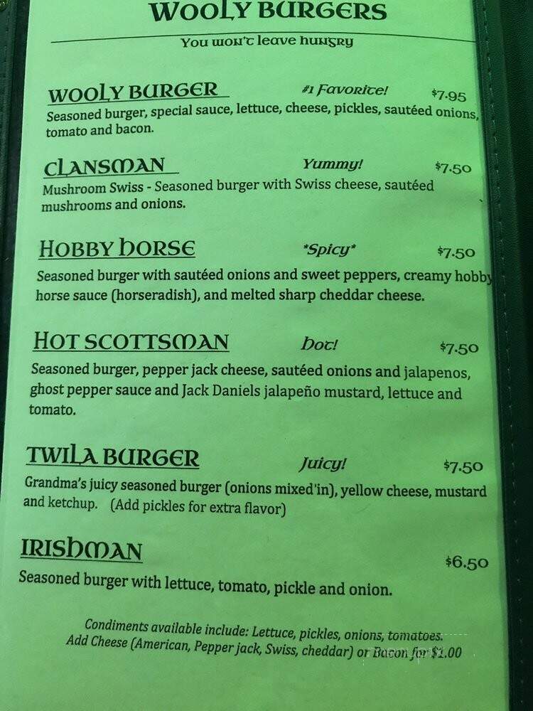 Wooly's Pub - Johnstown, PA menu_pic