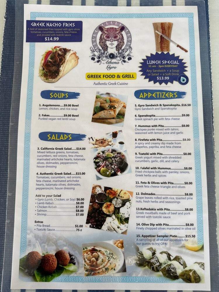 Athena Gyro - Palm Desert, CA menu_pic