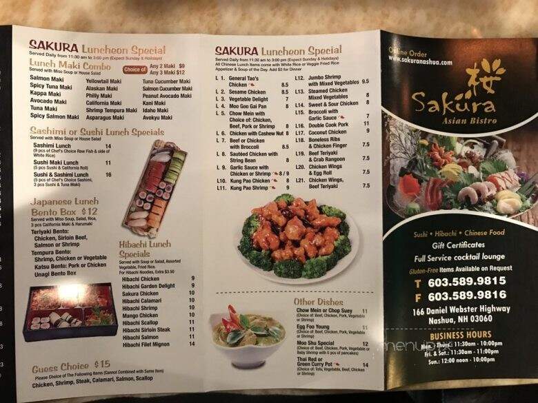 Sakura Asian Bistro - Nashua, NH menu_pic