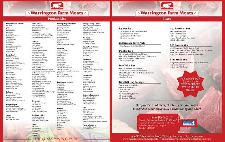 Warrington Farm Meats Delicatessen - Dillsburg, PA menu_pic