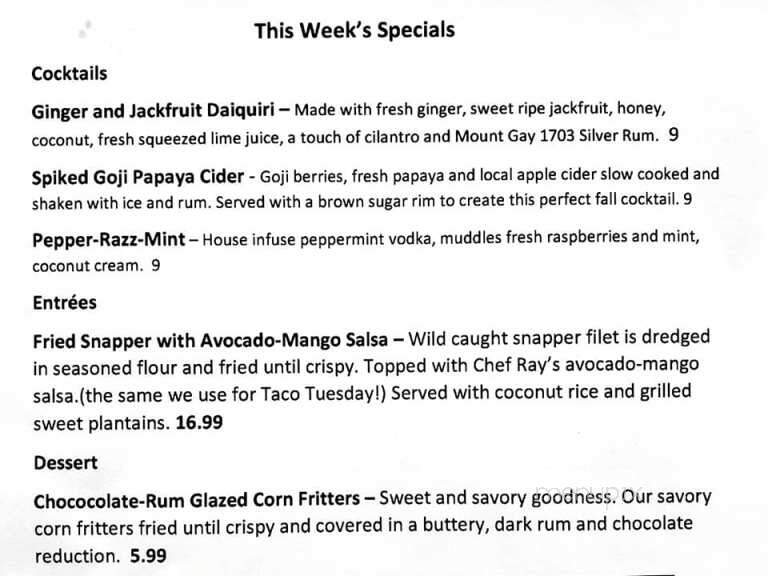 Calypso Grill and Smokehouse - Yellow Springs, OH menu_pic