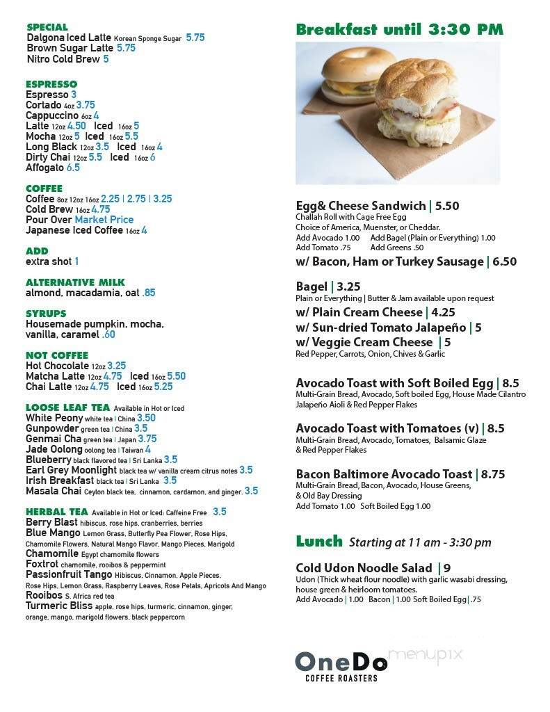 OneDo Coffee - Baltimore, MD menu_pic