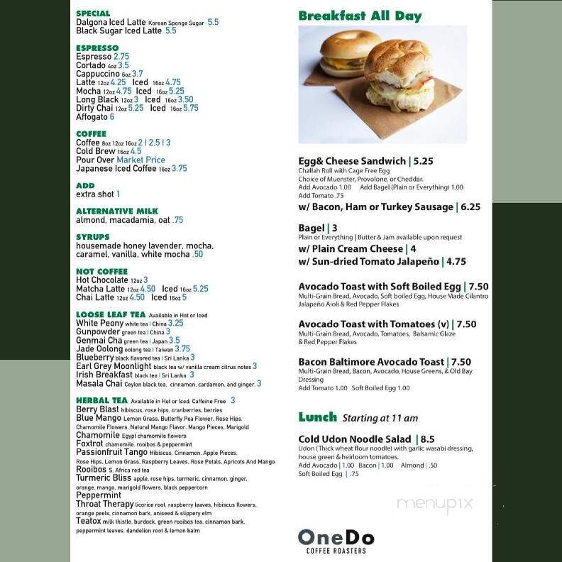 OneDo Coffee - Baltimore, MD menu_pic