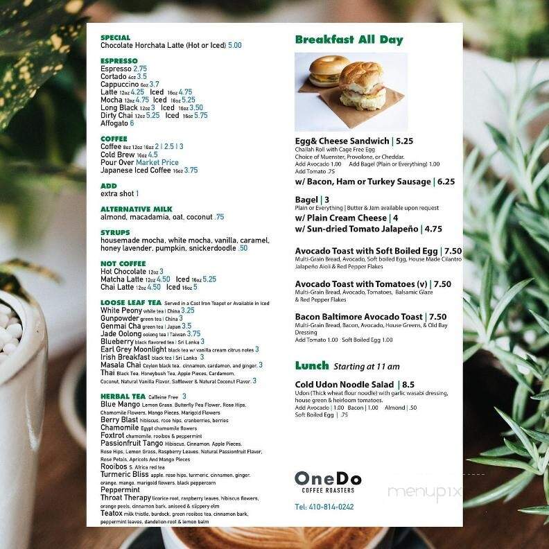 OneDo Coffee - Baltimore, MD menu_pic