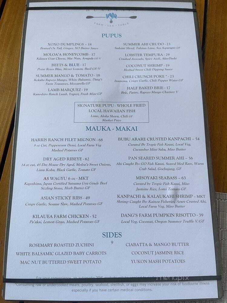 Hualani's - Lihue, HI menu_pic