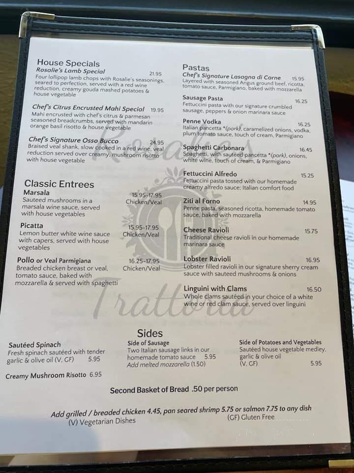Rosalie's Trattoria - Wilmington, NC menu_pic