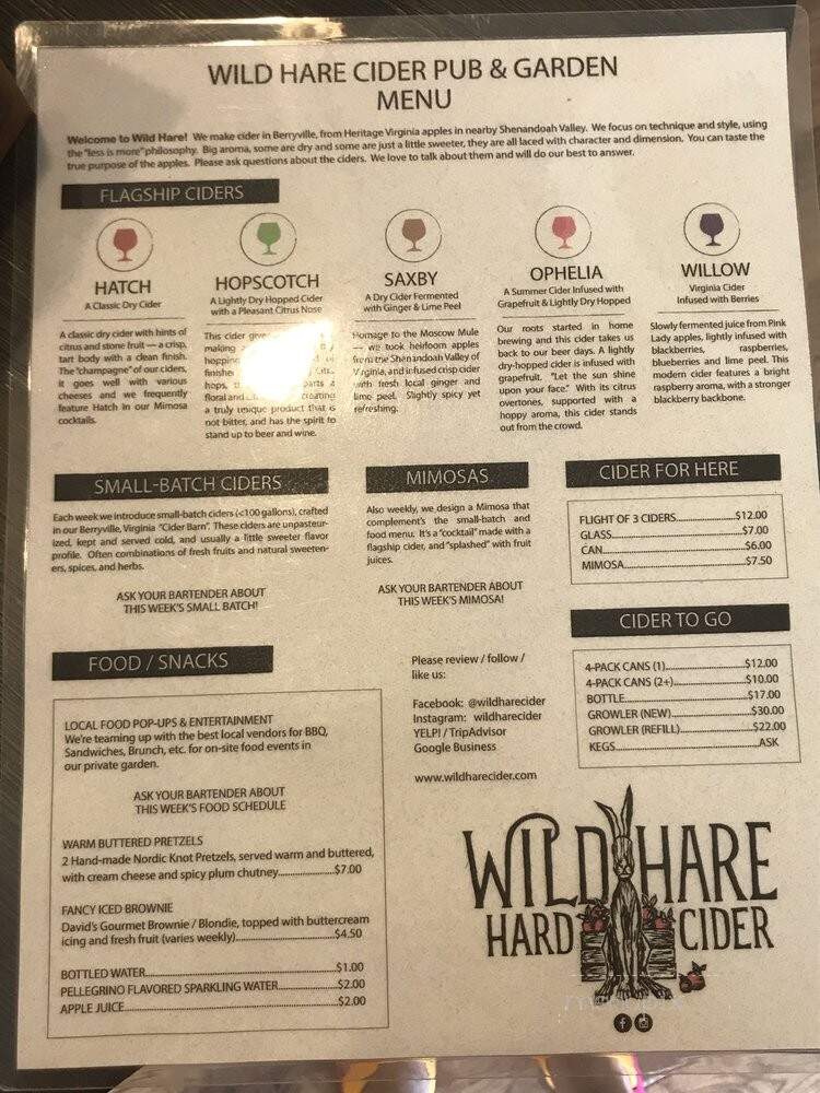 Wild Hare Cider Pub & Garden - Warrenton, VA menu_pic