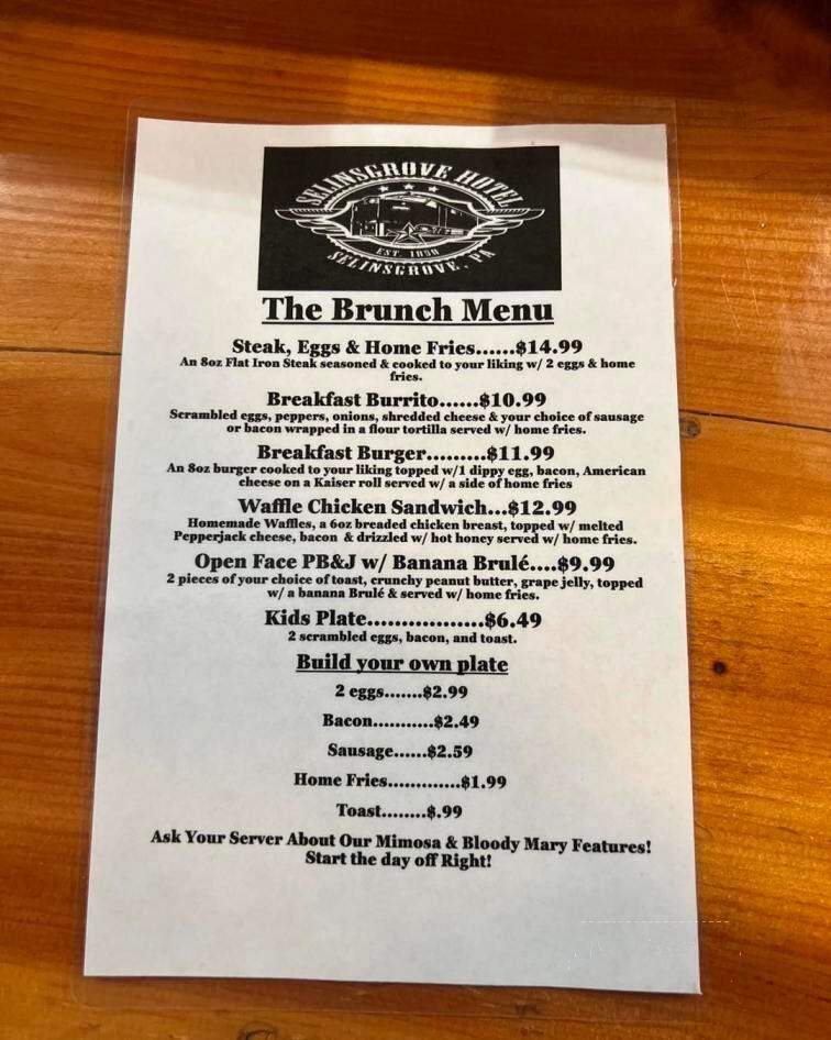 Selinsgrove Hotel - Selinsgrove, PA menu_pic