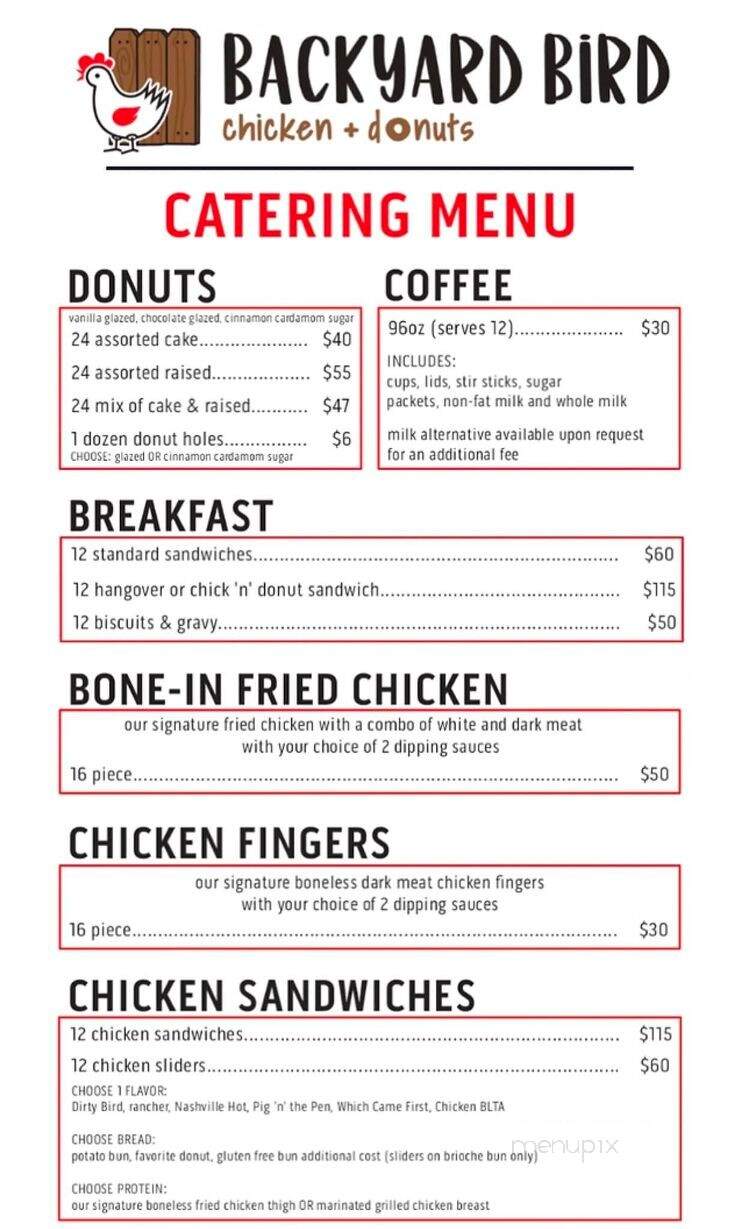 Backyard Bird Chicken & Donuts - Timnath, CO menu_pic